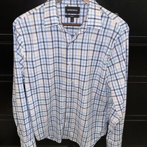 Bonobos Mens Standard‎ Fit Button Up Shirt Medium Pink Blue Plaid Nylon Stretch